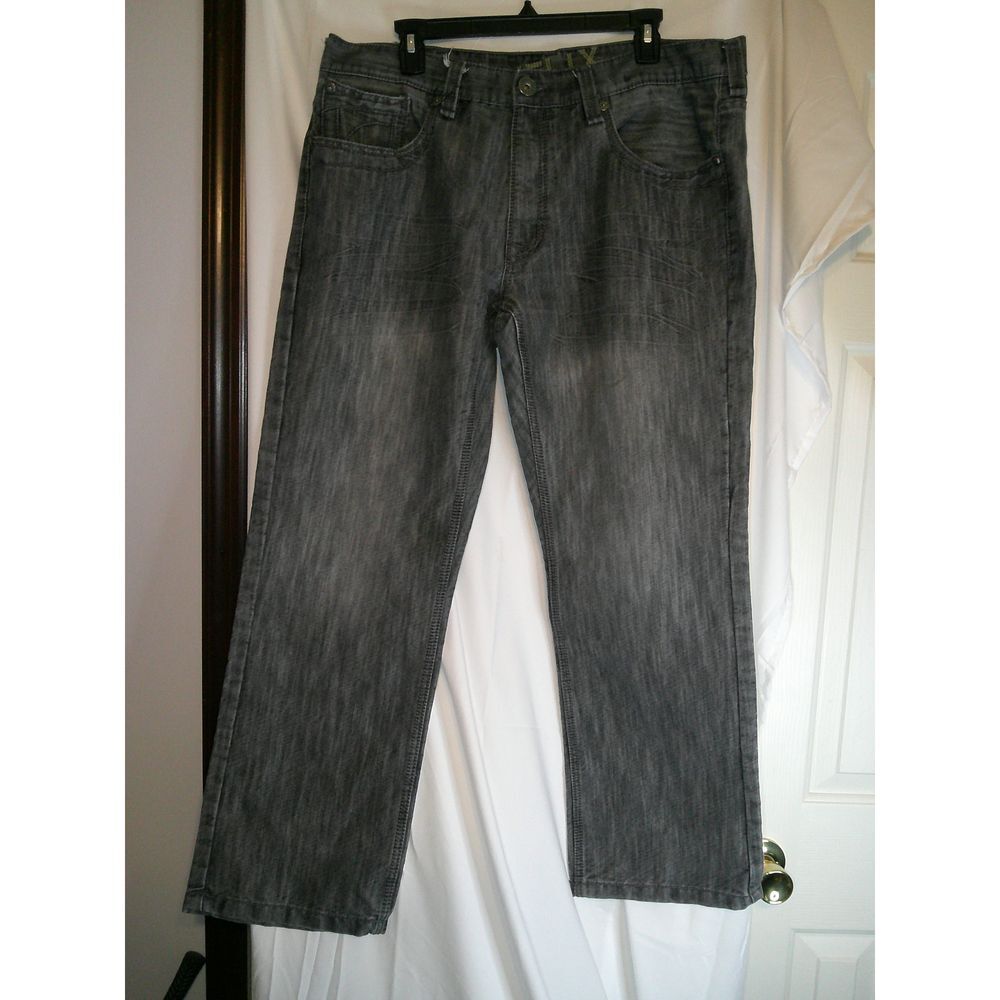 Men's‎ Vintage Helix Gray Straight Leg Denim Jeans Slim Fit Size 38x30